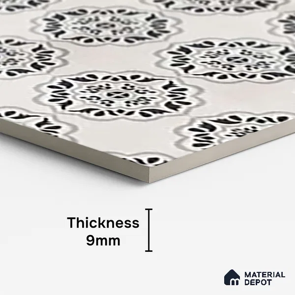 Moroccan Wall & Floor Tile TL 09960 4 ft x 2 ft Black Vitrified Matte Finish Tile - 9 mm | Ideal for Living Room,Bedroom,Bathroom,Kitchen