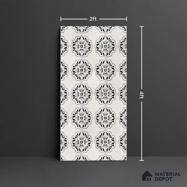Moroccan Wall & Floor Tile TL 09960 4 ft x 2 ft Black Vitrified Matte Finish Tile - 9 mm | Ideal for Living Room,Bedroom,Bathroom,Kitchen