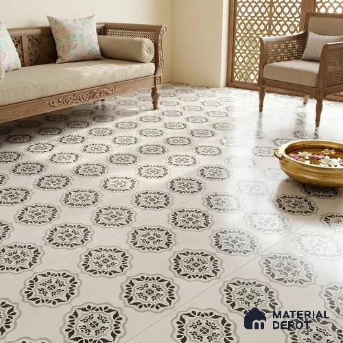 Moroccan Wall & Floor Tile TL 09960 4 ft x 2 ft Black Vitrified Matte Finish Tile - 9 mm | Ideal for Living Room,Bedroom,Bathroom,Kitchen