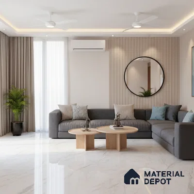 Endless Marble Floor & Wall Tile TL 09961 B Fame white 6 ft x 4 ft Glossy Finish Endless Vitrified Large Format Tile - 9 mm | 3 Random Design | Suitable For Living Room, Bedroom, Bathroom | Adhesive and Spacers Must be Used During Installation