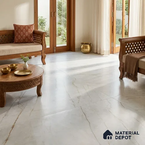 Endless Marble Floor & Wall Tile TL 09961 C Fame white 6 ft x 4 ft Matte Finish Vitrified Large Format Tile - 9 mm | 3 Random Design | Suitable For Living Room, Bedroom, Bathroom