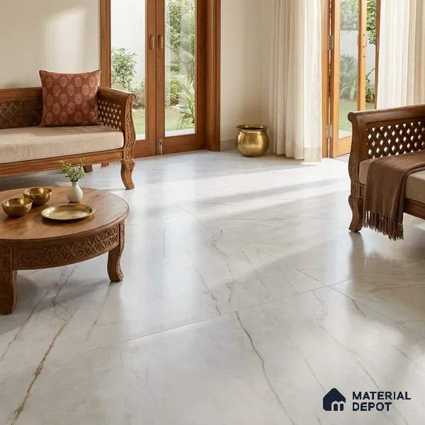 Endless Marble Floor & Wall Tile TL 09961 C Fame white 6 ft x 4 ft Matte Finish Vitrified Large Format Tile - 9 mm | 3 Random Design | Suitable For Living Room, Bedroom, Bathroom