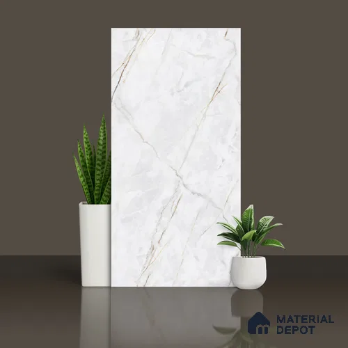 Marble Calacatta Wall & Floor Tile TL 09961 D Off-White 4 ft x 2 ft Matte Finish Vitrified Tile - 9 mm | Suitable For Living Room, Bedroom, Kitchen