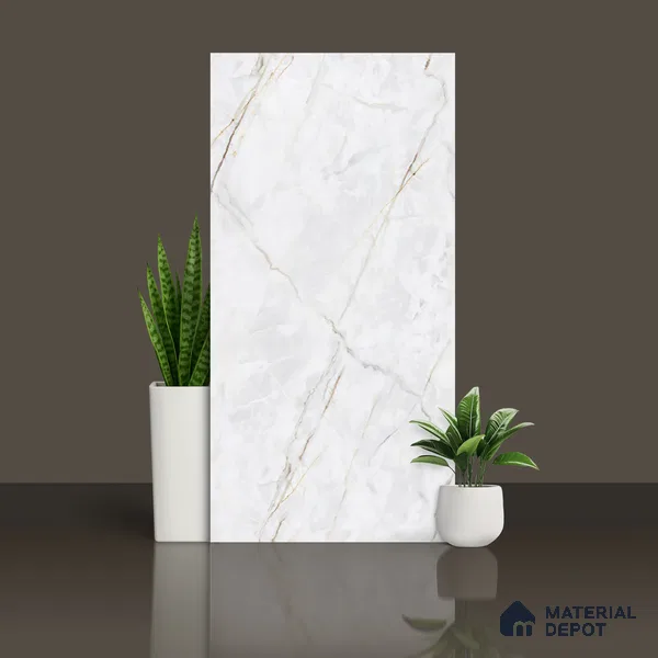 Marble Calacatta Wall & Floor Tile TL 09961 D Off-White 4 ft x 2 ft Matte Finish Vitrified Tile - 9 mm | Suitable For Living Room, Bedroom, Kitchen
