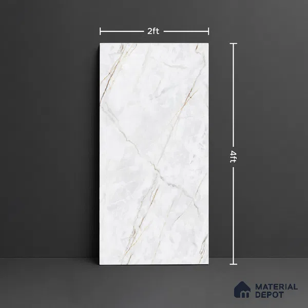 Marble Calacatta Wall & Floor Tile TL 09961 D Off-White 4 ft x 2 ft Matte Finish Vitrified Tile - 9 mm | Suitable For Living Room, Bedroom, Kitchen