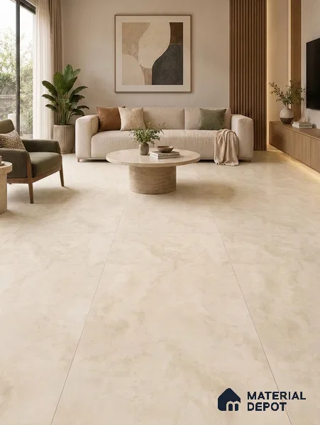Stone Floor & Wall Tile TL 09976 4 ft x 2 ft Cream Vitrified Matte Finish Tile - 9 mm | Ideal for Living Room,Bedroom,Bathroom,Kitchen