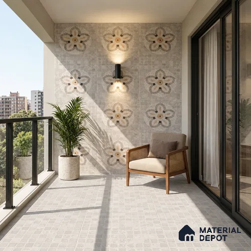 Patterned Wall Tile TL 09978 4 ft x 2 ft Grey Vitrified Matte Finish Tile - 9 mm | Ideal for Living Room,Bedroom,Bathroom,Kitchen
