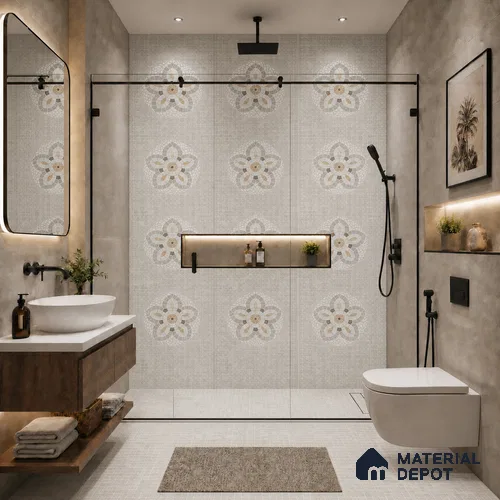 Patterned Wall Tile TL 09978 4 ft x 2 ft Grey Vitrified Matte Finish Tile - 9 mm | Ideal for Living Room,Bedroom,Bathroom,Kitchen