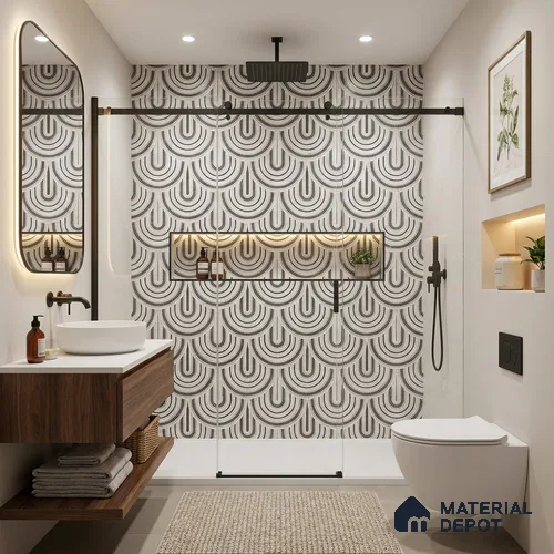 Patterned Wall Tile TL 09981 B 4 ft x 2 ft Grey Vitrified Matte Finish Tile - 9 mm | Ideal for Living Room,Bedroom,Bathroom,Kitchen