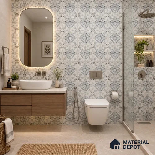 Patterned Wall Tile TL 09983 4 ft x 2 ft Blue Vitrified Matte Finish Tile - 9 mm | Ideal for Living Room,Bedroom,Bathroom,Kitchen