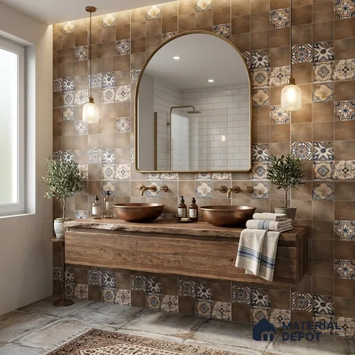 Patterned Wall Tile TL 09985 4 ft x 2 ft Brown Vitrified Matte Finish Tile - 9 mm | Ideal for Living Room,Bedroom,Bathroom,Kitchen