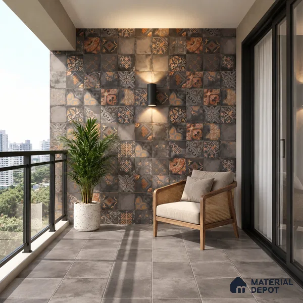 Patterned Wall Tile TL 09986 B 4 ft x 2 ft Multi Colour Vitrified Matte Finish Tile - 9 mm | Ideal for Living Room,Bedroom,Bathroom,Kitchen