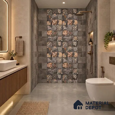 Patterned Wall Tile TL 09986 B 4 ft x 2 ft Multi Colour Vitrified Matte Finish Tile - 9 mm | Ideal for Living Room,Bedroom,Bathroom,Kitchen