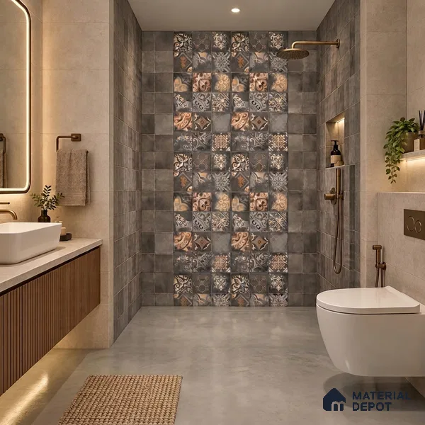Patterned Wall Tile TL 09986 B 4 ft x 2 ft Multi Colour Vitrified Matte Finish Tile - 9 mm | Ideal for Living Room,Bedroom,Bathroom,Kitchen