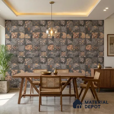 Patterned Wall Tile TL 09986 B 4 ft x 2 ft Multi Colour Vitrified Matte Finish Tile - 9 mm | Ideal for Living Room,Bedroom,Bathroom,Kitchen