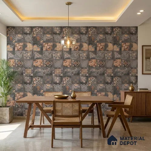 Patterned Wall Tile TL 09986 B 4 ft x 2 ft Multi Colour Vitrified Matte Finish Tile - 9 mm | Ideal for Living Room,Bedroom,Bathroom,Kitchen
