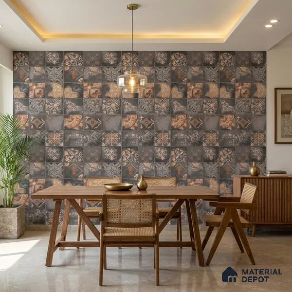 Patterned Wall Tile TL 09986 B 4 ft x 2 ft Multi Colour Vitrified Matte Finish Tile - 9 mm | Ideal for Living Room,Bedroom,Bathroom,Kitchen