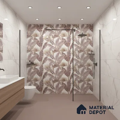 Floral Wall Tile TL 09994 B Fantasy Pink Baige - 1A 2 ft x 1 ft Pink Ceramic Glue Matte Finish Decor A Tile - 9 mm | Ideal for Living Room, Bathroom, Kitchen | Please Expect a Slight Variation of Pattern