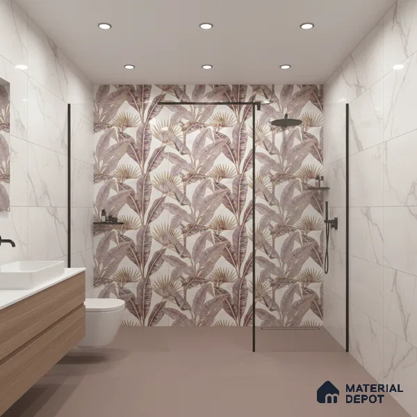 Floral Wall Tile TL 09994 B Fantasy Pink Baige - 1A 2 ft x 1 ft Pink Ceramic Glue Matte Finish Decor A Tile - 9 mm | Ideal for Living Room, Bathroom, Kitchen | Please Expect a Slight Variation of Pattern