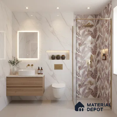 Floral Wall Tile TL 09994 B Fantasy Pink Baige - 1A 2 ft x 1 ft Pink Ceramic Glue Matte Finish Decor A Tile - 9 mm | Ideal for Living Room, Bathroom, Kitchen | Please Expect a Slight Variation of Pattern