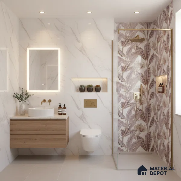 Floral Wall Tile TL 09994 B Fantasy Pink Baige - 1A 2 ft x 1 ft Pink Ceramic Glue Matte Finish Decor A Tile - 9 mm | Ideal for Living Room, Bathroom, Kitchen | Please Expect a Slight Variation of Pattern