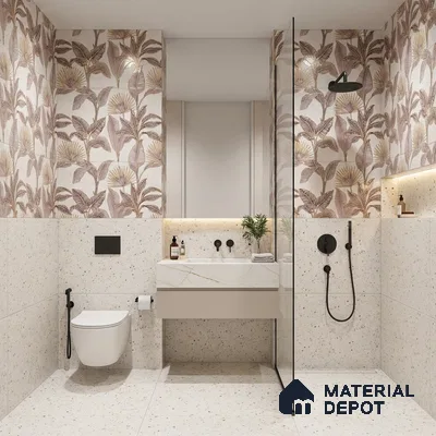 Floral Wall Tile TL 09994 C Fantasy Pink Baige - 1B 2 ft x 1 ft Pink Ceramic Glue Matte Finish Decor B Tile - 9 mm | Ideal for Living Room, Bathroom, Kitchen | Please Expect a Slight Variation of Pattern