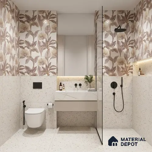 Floral Wall Tile TL 09994 C Fantasy Pink Baige - 1B 2 ft x 1 ft Pink Ceramic Glue Matte Finish Decor B Tile - 9 mm | Ideal for Living Room, Bathroom, Kitchen | Please Expect a Slight Variation of Pattern