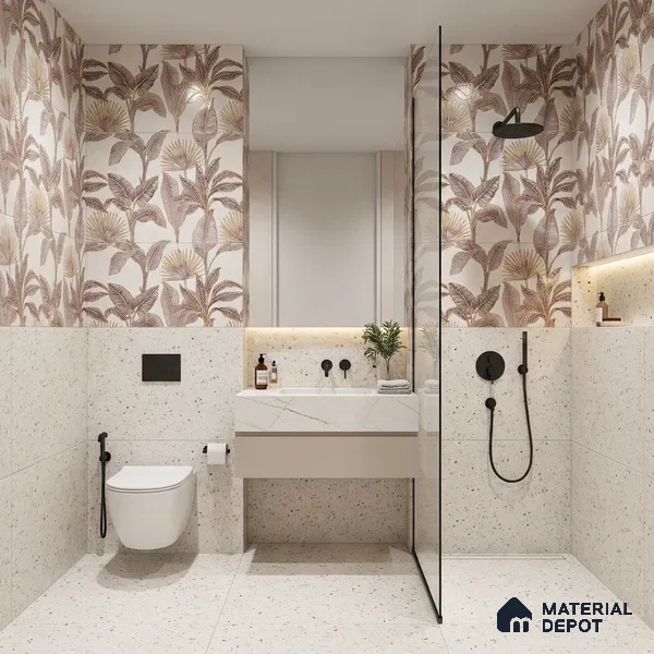Floral Wall Tile TL 09994 C Fantasy Pink Baige - 1B 2 ft x 1 ft Pink Ceramic Glue Matte Finish Decor B Tile - 9 mm | Ideal for Living Room, Bathroom, Kitchen | Please Expect a Slight Variation of Pattern