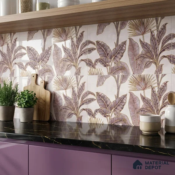 Floral Wall Tile TL 09994 C Fantasy Pink Baige - 1B 2 ft x 1 ft Pink Ceramic Glue Matte Finish Decor B Tile - 9 mm | Ideal for Living Room, Bathroom, Kitchen | Please Expect a Slight Variation of Pattern