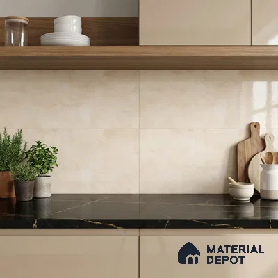 Stone Wall Tile TL 09994 D Fantasy Ivory 2 ft x 1 ft Beige Ceramic Glue Matte Finish Plain Tile - 9 mm | Ideal for Living Room, Bathroom, Kitchen