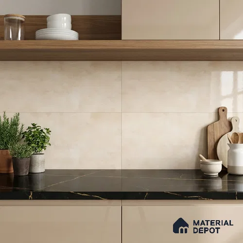 Stone Wall Tile TL 09994 D Fantasy Ivory 2 ft x 1 ft Beige Ceramic Glue Matte Finish Plain Tile - 9 mm | Ideal for Living Room, Bathroom, Kitchen