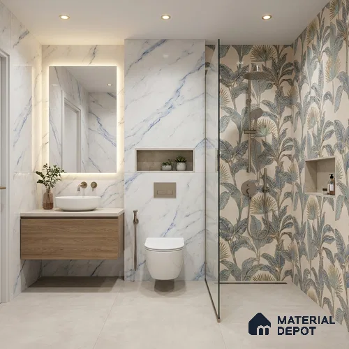 Floral Wall Tile TL 09994 F Fantasy Ivory Decor - 1B 2 ft x 1 ft Pink Ceramic Glue Matte Finish Decor B Tile - 9 mm | Ideal for Living Room, Bathroom, Kitchen | Please Expect a Slight Variation of Pattern