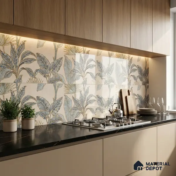 Floral Wall Tile TL 09994 F Fantasy Ivory Decor - 1B 2 ft x 1 ft Pink Ceramic Glue Matte Finish Decor B Tile - 9 mm | Ideal for Living Room, Bathroom, Kitchen | Please Expect a Slight Variation of Pattern