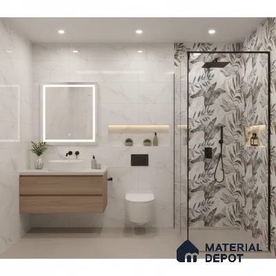 Floral Wall Tile TL 09996 B Leafty Gray Decor 2 ft x 1 ft Grey Ceramic Glue Matte Finish Decor Tile - 9 mm | Ideal for Living Room, Bathroom, Kitchen | Please Expect a Slight Variation of Pattern