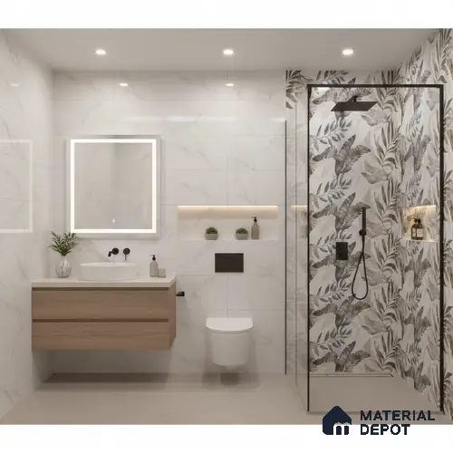 Floral Wall Tile TL 09996 B Leafty Gray Decor 2 ft x 1 ft Grey Ceramic Glue Matte Finish Decor Tile - 9 mm | Ideal for Living Room, Bathroom, Kitchen | Please Expect a Slight Variation of Pattern