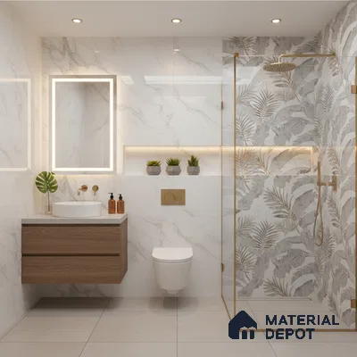 Floral Wall Tile TL 09997 B Leaf Silvar Decor 2 ft x 1 ft Silver Ceramic Glue Matte Finish Pattern 1 Tile - 9 mm | Ideal for Living Room, Bathroom, Kitchen | Please Expect a Slight Variation of Pattern