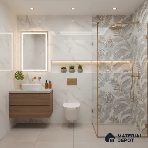 Floral Wall Tile TL 09997 B Leaf Silvar Decor 2 ft x 1 ft Silver Ceramic Glue Matte Finish Pattern 1 Tile - 9 mm | Ideal for Living Room, Bathroom, Kitchen | Please Expect a Slight Variation of Pattern
