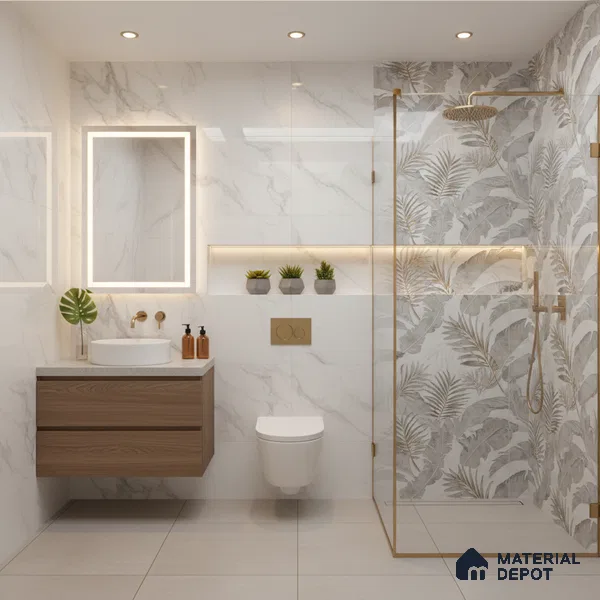 Floral Wall Tile TL 09997 B Leaf Silvar Decor 2 ft x 1 ft Silver Ceramic Glue Matte Finish Pattern 1 Tile - 9 mm | Ideal for Living Room, Bathroom, Kitchen | Please Expect a Slight Variation of Pattern