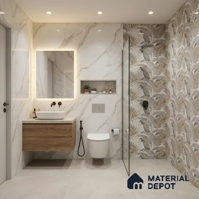 Floral Wall Tile TL 09997 C Leaf Silvar Decor 2 ft x 1 ft Silver Ceramic Glue Matte Finish Pattern 2 Tile - 9 mm | Ideal for Living Room, Bathroom, Kitchen | Please Expect a Slight Variation of Pattern