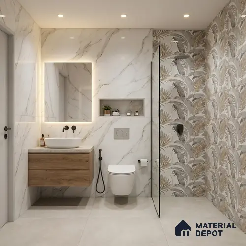 Floral Wall Tile TL 09997 C Leaf Silvar Decor 2 ft x 1 ft Silver Ceramic Glue Matte Finish Pattern 2 Tile - 9 mm | Ideal for Living Room, Bathroom, Kitchen | Please Expect a Slight Variation of Pattern