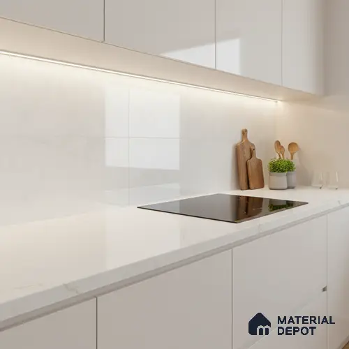 Stone Wall Tile TL 09997 Leaf Silvar 2 ft x 1 ft Silver Ceramic Glossy Finish Plain Tile - 9 mm | Ideal for Living Room, Bathroom, Kitchen
