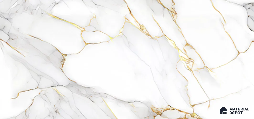 Marble Calacatta Wall & Floor Tile TL 10002 Off-White 4 ft x 2 ft Glossy Finish Vitrified Tile - 9 mm | Suitable For Living Room, Bedroom, Dining