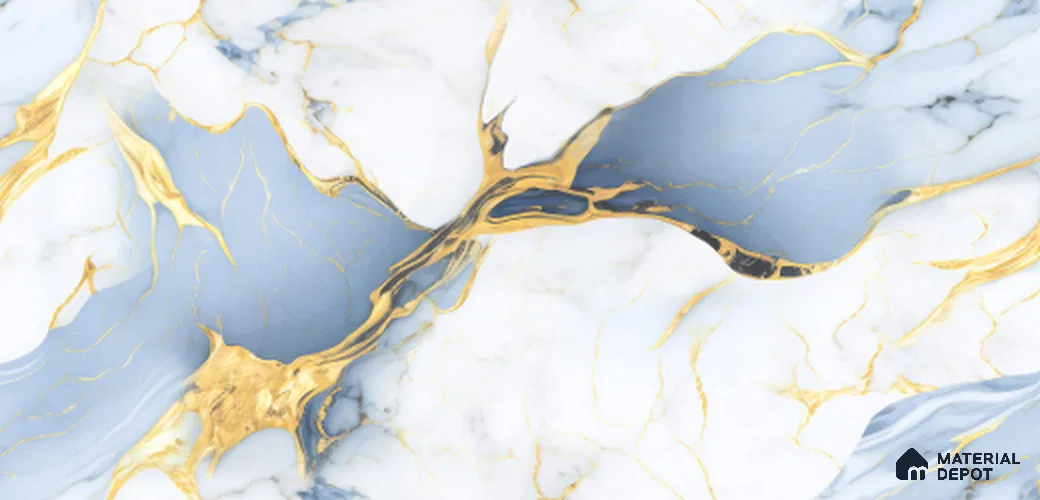 Marble Calacatta Wall & Floor Tile TL 10003 Cool White 4 ft x 2 ft Glossy Finish Vitrified Tile - 9 mm | Suitable For Living Room, Bedroom, Dining