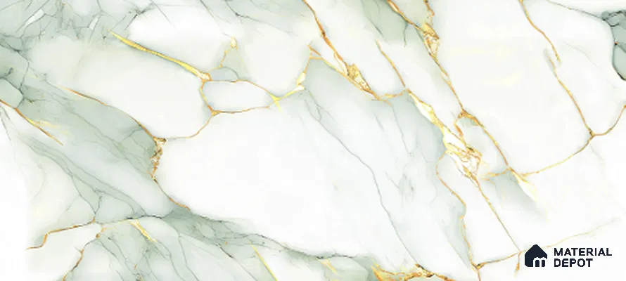Marble Calacatta Wall & Floor Tile TL 10007 Off-White 4 ft x 2 ft Glossy Finish Vitrified Tile - 9 mm | Suitable For Living Room, Bedroom, Dining