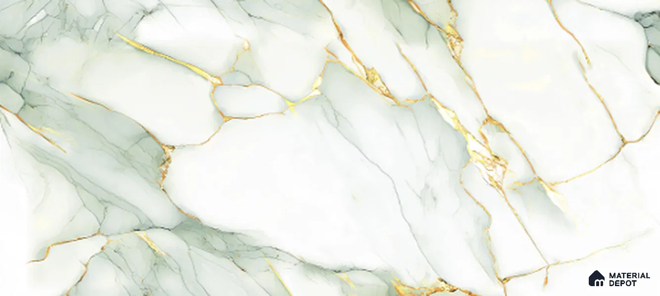 Marble Calacatta Wall & Floor Tile TL 10007 Off-White 4 ft x 2 ft Glossy Finish Vitrified Tile - 9 mm | Suitable For Living Room, Bedroom, Dining