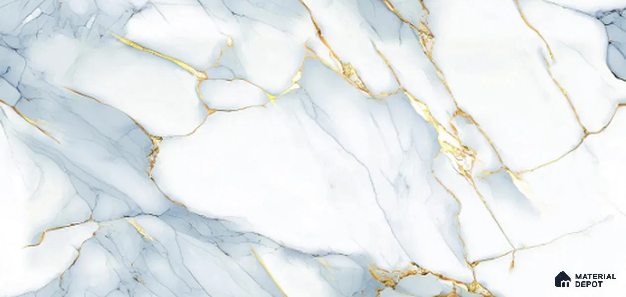Marble Calacatta Wall & Floor Tile TL 10009 Cool White 4 ft x 2 ft Glossy Finish Vitrified Tile - 9 mm | Suitable For Living Room, Bedroom, Dining