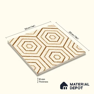 Moroccan Wall & Floor Tile TL 10010 | CRV-100 | 1 ft x 1 ft Matte Finish Ceramic Tile - 10 mm | Suitable for Bathroom, Kitchen, Balcony | Please Expect a Slight Variation of Pattern