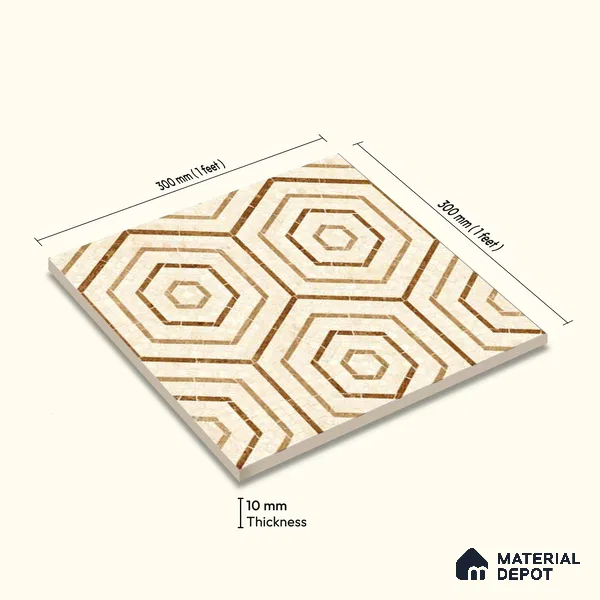 Moroccan Wall & Floor Tile TL 10010 | CRV-100 | 1 ft x 1 ft Matte Finish Ceramic Tile - 10 mm | Suitable for Bathroom, Kitchen, Balcony | Please Expect a Slight Variation of Pattern