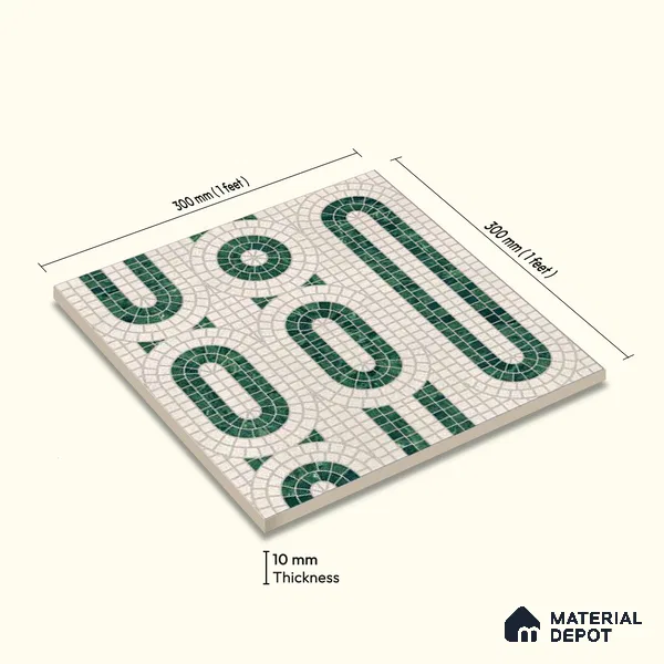 Moroccan Wall Tile TL 10012 | CRV-102 | 1 ft x 1 ft Matte Finish Ceramic Tile - 10 mm | Suitable for Bathroom, Kitchen, Balcony | Please Expect a Slight Variation of Pattern