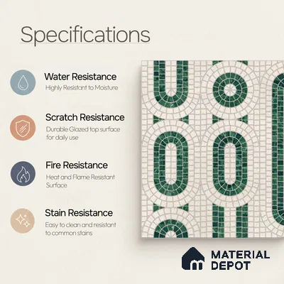 Moroccan Wall Tile TL 10012 | CRV-102 | 1 ft x 1 ft Matte Finish Ceramic Tile - 10 mm | Suitable for Bathroom, Kitchen, Balcony | Please Expect a Slight Variation of Pattern